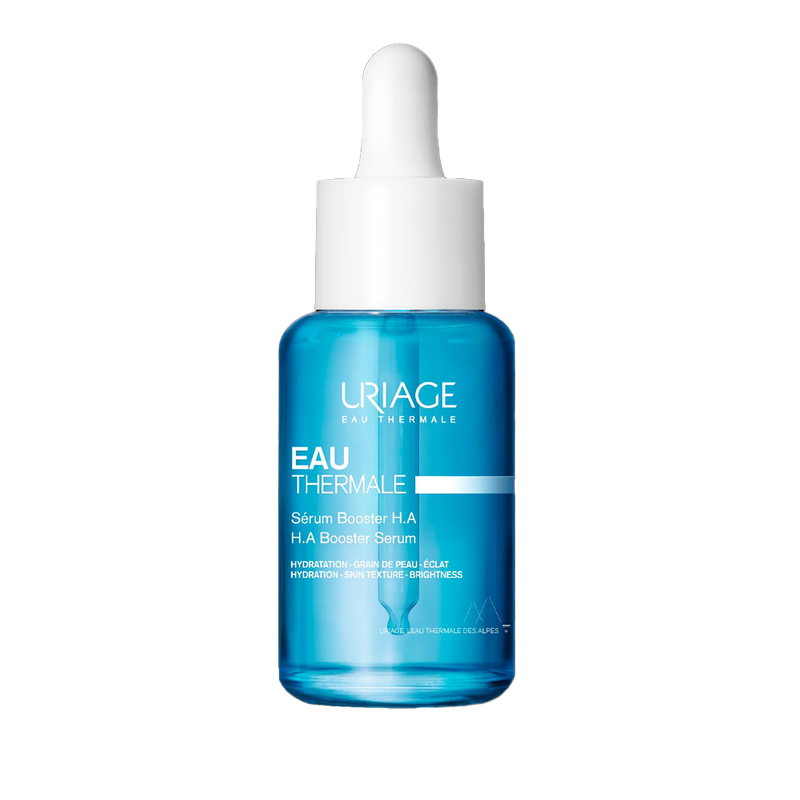 Uriage hyaluronic acid Eau Thermale serum bottle with dropper on a white background. يورياج هيالورونيك اسيد للوجه